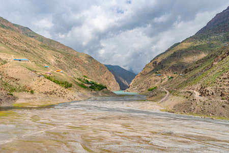 Penjikent Haft Kul Seven Lakes Breathtaking Picturesque Panoramic View on a Sunny Blue Sky Dayの写真素材
