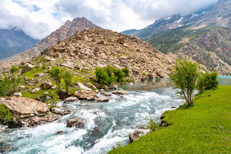 Penjikent Haft Kul Seven Lakes Breathtaking Picturesque Panoramic View on a Sunny Blue Sky Day
