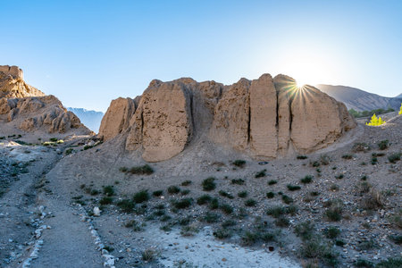 Pamir Highway Khakha Fortress Ruins Wakhan Corridor View with Snow Capped Mountains at Background on...
