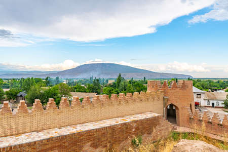 Kulob Vose Hulbuk Fortress Picturesque View of Fortified Walls on a Cloudy Rainy Blue Sky Dayのeditorial素材