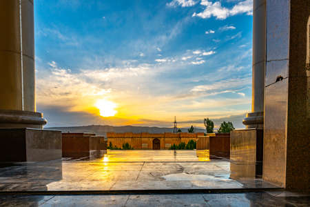 Kulob Castle Square at City Center Breathtaking Picturesque View of Sunset on a Cloudy Rainy Blue Sky Dayのeditorial素材