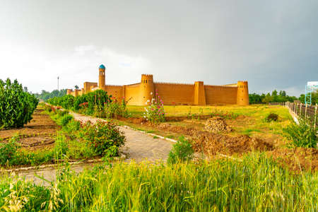 Kulob Vose Hulbuk Fortress Picturesque View of Complex on a Cloudy Rainy Blue Sky Dayのeditorial素材