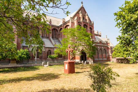 Lahore Anglican Cathedral Church of The Resurrection Picturesque View at Mall Road on a Sunny Blue Sky Dayの写真素材