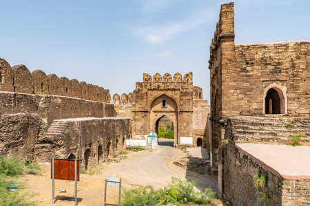 Jhelum Rohtas Qila Fort in Punjab Province Picturesque Breathtaking View of the Entrance Gate on a Sunny Blue Sky Dayの写真素材