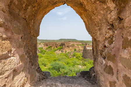Jhelum Rohtas Qila Fort in Punjab Province Picturesque Breathtaking View of a Window on a Sunny Blue...