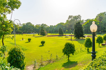 Lahore Bagh-e-Jinnah Park Picturesque View of Garden with Trees on a Sunny Blue Sky Dayの写真素材