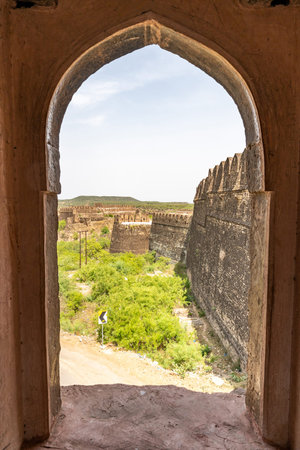 Jhelum Rohtas Qila Fort in Punjab Province Picturesque Breathtaking View of a Window on a Sunny Blue...