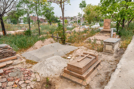 Lahore Christian Cemetery Picturesque View of Graves with Crosses on a Cloudy Blue Sky Day
