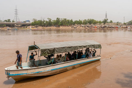 Lahore Ravi River Picturesque View of a Boat Full of Passengers on a Sunny Blue Sky Day