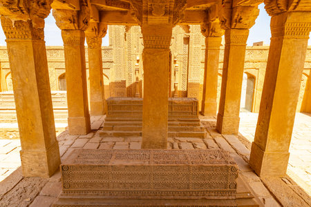 Makli Hill Necropolis UNESCO World Heritage Site Picturesque View of a Mausoleum on a Sunny Blue Sky...