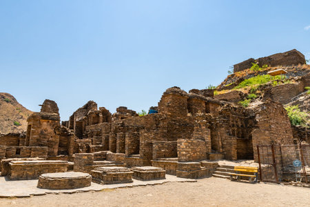 Mardan Takht-i-Bahi Throne of the Water Spring View of the Buddhist Monastery on a Sunny Blue Sky Dayの写真素材