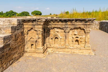 Taxila Ancient Sirkap Picturesque Breathtaking View of Foundation Ruins on a Sunny Blue Sky Dayの写真素材