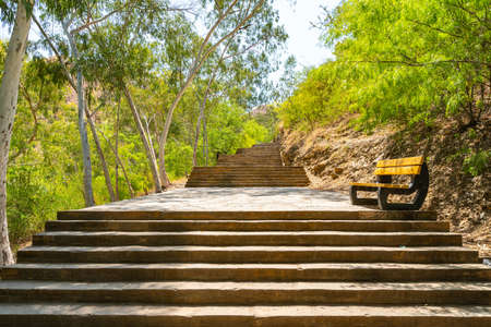 Mardan Takht-i-Bahi Throne of the Water Spring View of the Stairs Leading to the Site on a Sunny Blue Sky Dayの写真素材