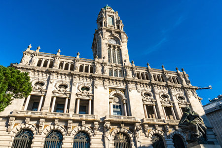 Porto Camara Municipal Town Hall Breathtaking Picturesque View on a Blue Sky Day in Winterの写真素材