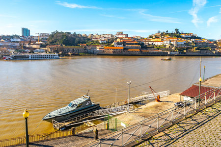 Porto Douro River Picturesque View of a Coast Guard Ship on a Sunny Blue Sky Day in Winter