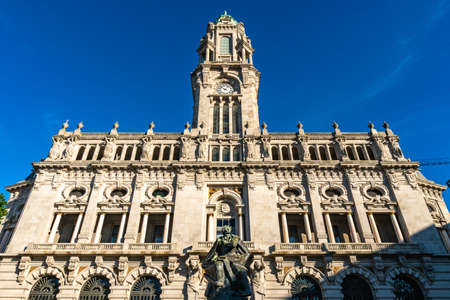 Porto Camara Municipal Town Hall Breathtaking Picturesque View on a Blue Sky Day in Winterの写真素材