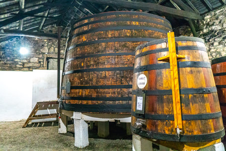 Porto Croft Port Wine Cellar Picturesque Interior View of Huge Traditional Wine Barrelsの写真素材