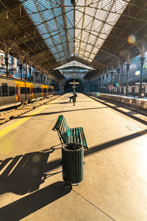 Porto Sao Bento Railway Station Breathtaking Picturesque View of an Empty Sitting Bench on a Sunny...