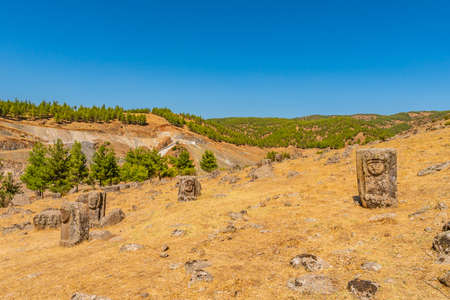 Yesemek Open Air Museum Breathtaking Picturesque View of Sculptures on a Blue Sky Day in Summerの写真素材
