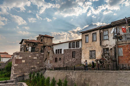 Ankara Castle Kale Breathtaking Picturesque View of Houses on a Blue Sky Day in Summerのeditorial素材