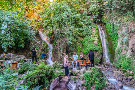 Hayat Harbiye Waterfalls Breathtaking Picturesque View on a Blue Sky Day in Summerのeditorial素材