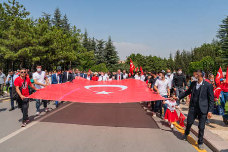 Ankara Anitkabir Monument Ataturk Mausoleum Breathtaking Picturesque View of People Holding the Turkish Flag during Victory Day Zafer Bayramiのeditorial素材