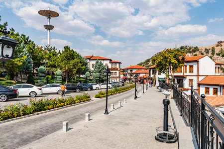 Ankara Haci Bayram Turbesi Mausoleum Breathtaking Picturesque View of Street on a Blue Sky Day in Summerのeditorial素材
