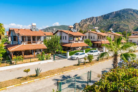 Hayat Meydan Village Breathtaking Picturesque View of Settlement on a Blue Sky Day in Summerのeditorial素材