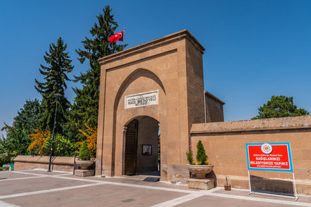 Hacibektas Haji Bektash Veli Complex Breathtaking Picturesque View of Entrance Gate on a Blue Sky Day in Summerのeditorial素材