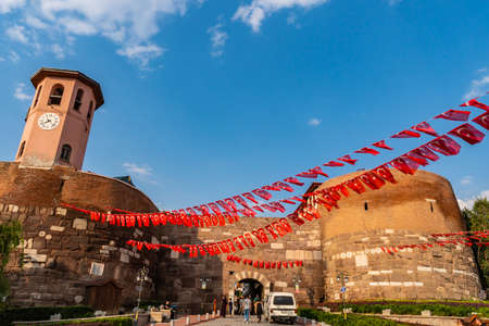 Ankara Castle Kale Breathtaking Picturesque View of Entrance Gate on a Blue Sky Day in Summerのeditorial素材