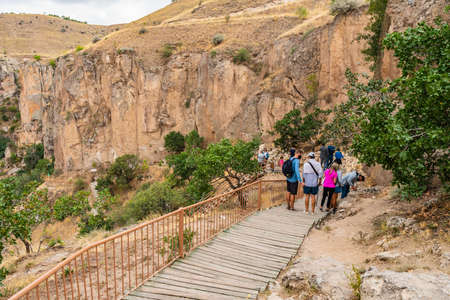 Ilhlara Valley Breathtaking Picturesque View of Visitors walking Downstairs on a Blue Sky Day in Summerのeditorial素材