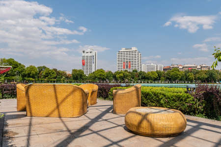 Ankara Genclik Park Breathtaking Picturesque View of Furniture on a Blue Sky Day in Summerのeditorial素材