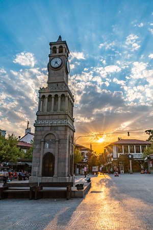 Ankara Hamamonu Restored Area Breathtaking Picturesque View of Clock Tower with Sunset in Summerのeditorial素材