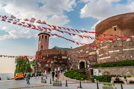 Ankara Castle Kale Breathtaking Picturesque View of Entrance Gate on a Blue Sky Day in Summerのeditorial素材