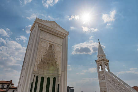 Ankara Haci Bayram Turbesi Mausoleum Breathtaking Picturesque View of Mihrab on a Blue Sky Day in Summerのeditorial素材