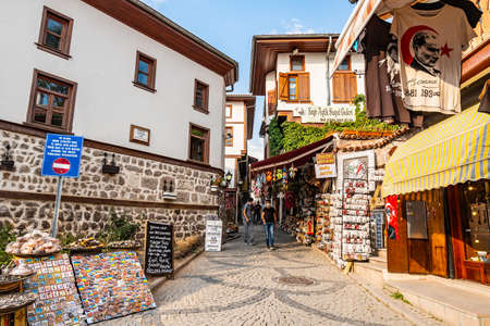 Ankara Castle Kale Breathtaking Picturesque View of Bazaar Street on a Blue Sky Day in Summerのeditorial素材