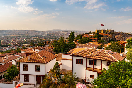 Ankara Castle Kale Breathtaking Picturesque Cityscape View on a Blue Sky Day in Summerのeditorial素材