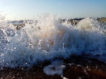 Waves in the sea. Splashing Waves with water dropsの写真素材