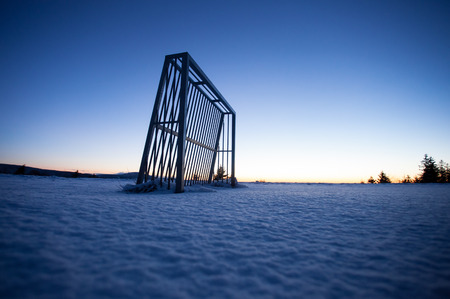 soccer goal in winterの写真素材