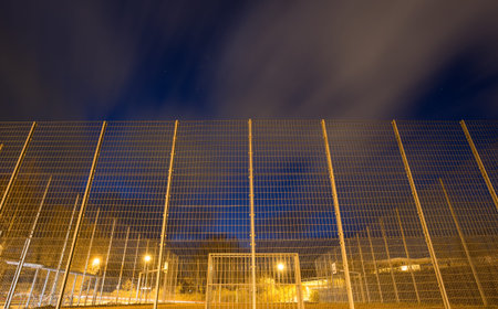 soccer court cage at night