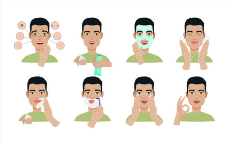 face care, solving skin problems step-by-step guideのイラスト素材