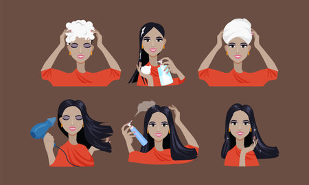 hair care with various means of careのイラスト素材