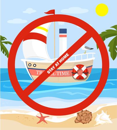 image with the inscription, stay at home, against the background of the ship and the seaのイラスト素材