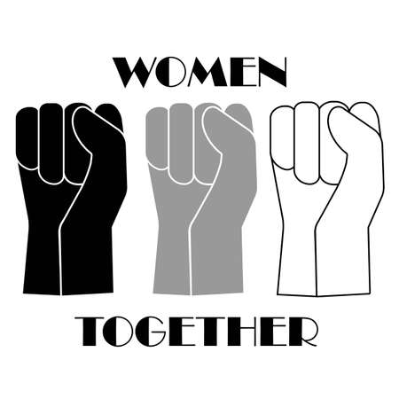 women together or feminism protest icon in black white color isolated on white background. Vector EPS 10.のイラスト素材