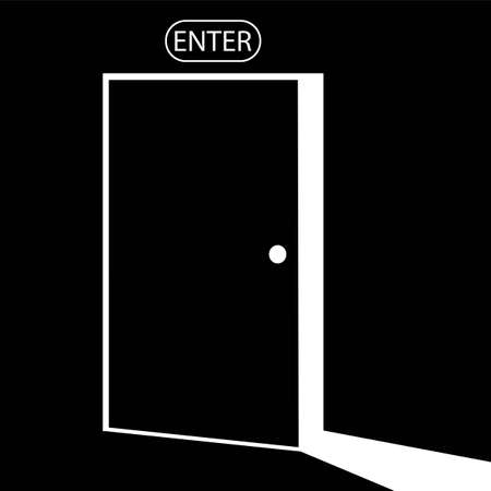 open door, entrance, light icon in white color, isolated on black backgroundのイラスト素材