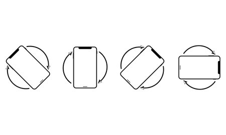 Rotate smartphone icon in black or device rotation symbol. Mobile screen rotation. Horisontal or vertical rotation on isolated white backgroundのイラスト素材
