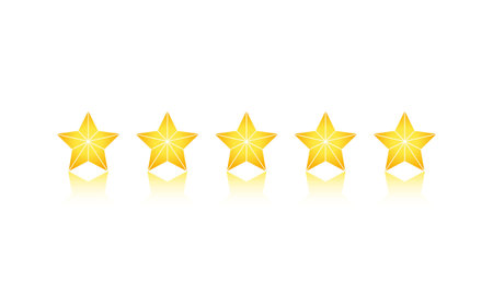 Product ratings, five stars or golden star, quality rating, feedback, premium icon flat logo in...