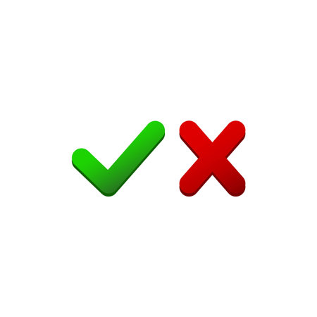 Check marks in red and green or tick, cross checkmarks flat icon on isolated white background. EPS 10 vectorのイラスト素材