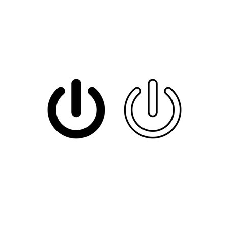 Shut down button or power on off vector for apps and websites icon in black on an isolated white background. EPS 10 vectorのイラスト素材