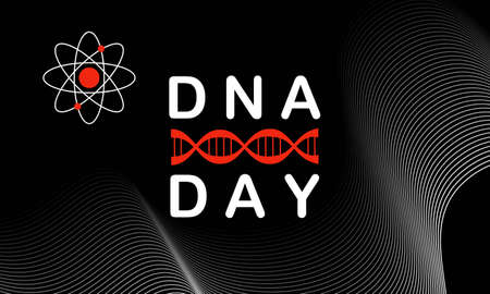 DNA day typography poster. Science concept vector illustration in modern colour design. Concept with dna for scientific research celebration on isolated black background. EPS 10 vectorのイラスト素材